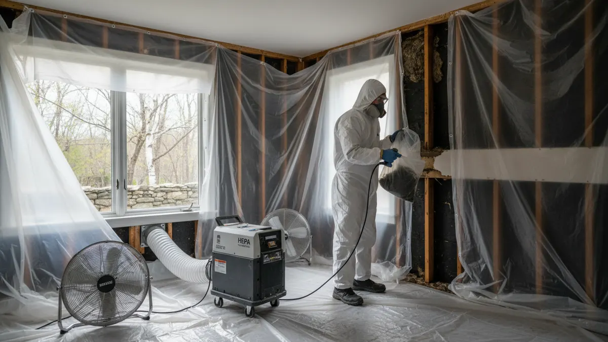 Technician doing mold remediation work at a cape cod house