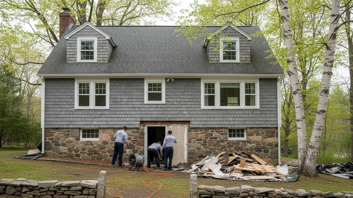 Older Cape Cod house before water removal equipment is set up
