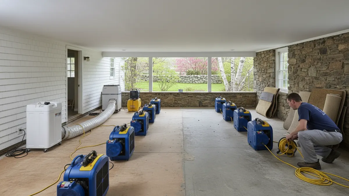 Drying equipment positioned in the cleaned lower level