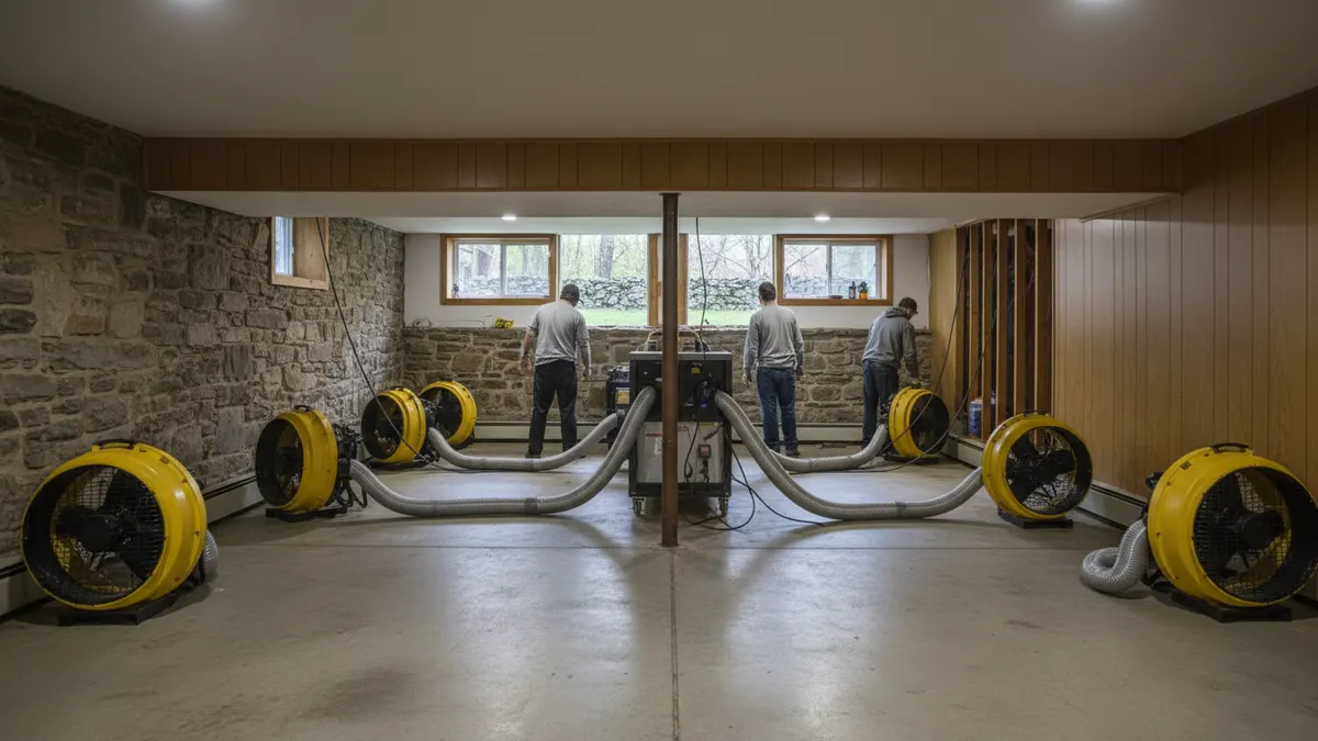 Cleaned and drying basement after the visit
