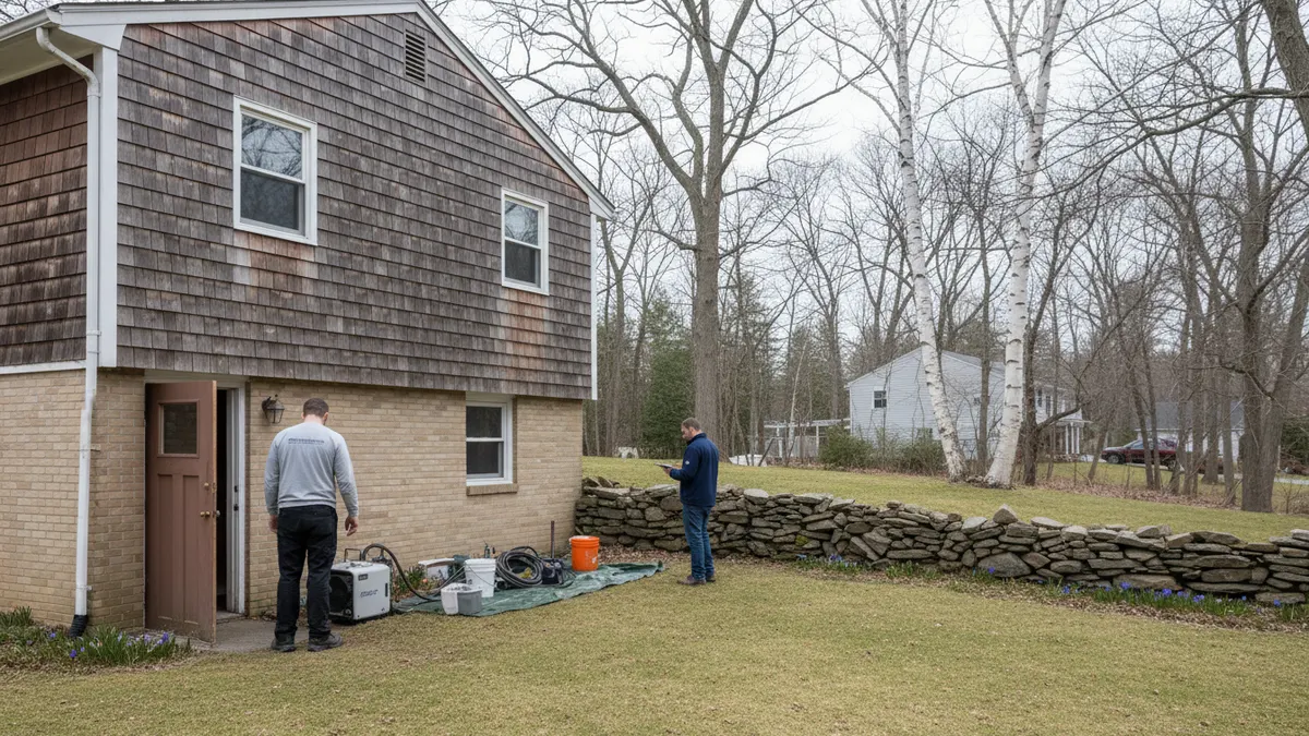 Raised ranch exterior before lower-level drying work