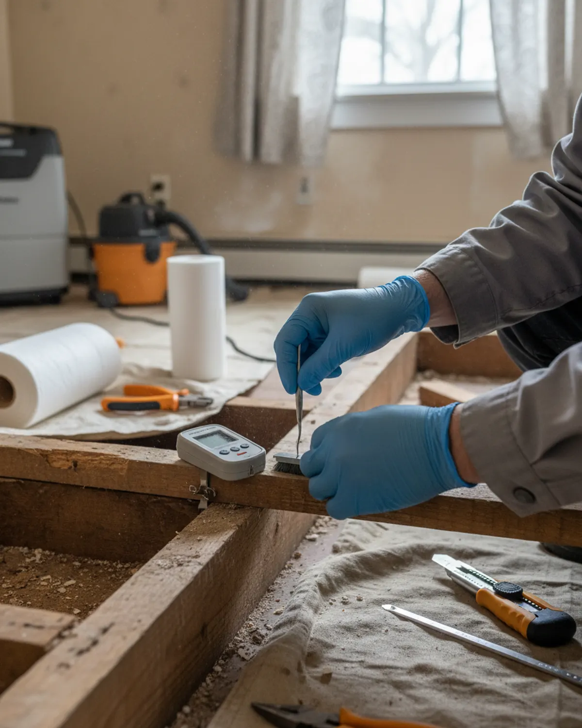 Close-up of a technician's hands at work with professional tools